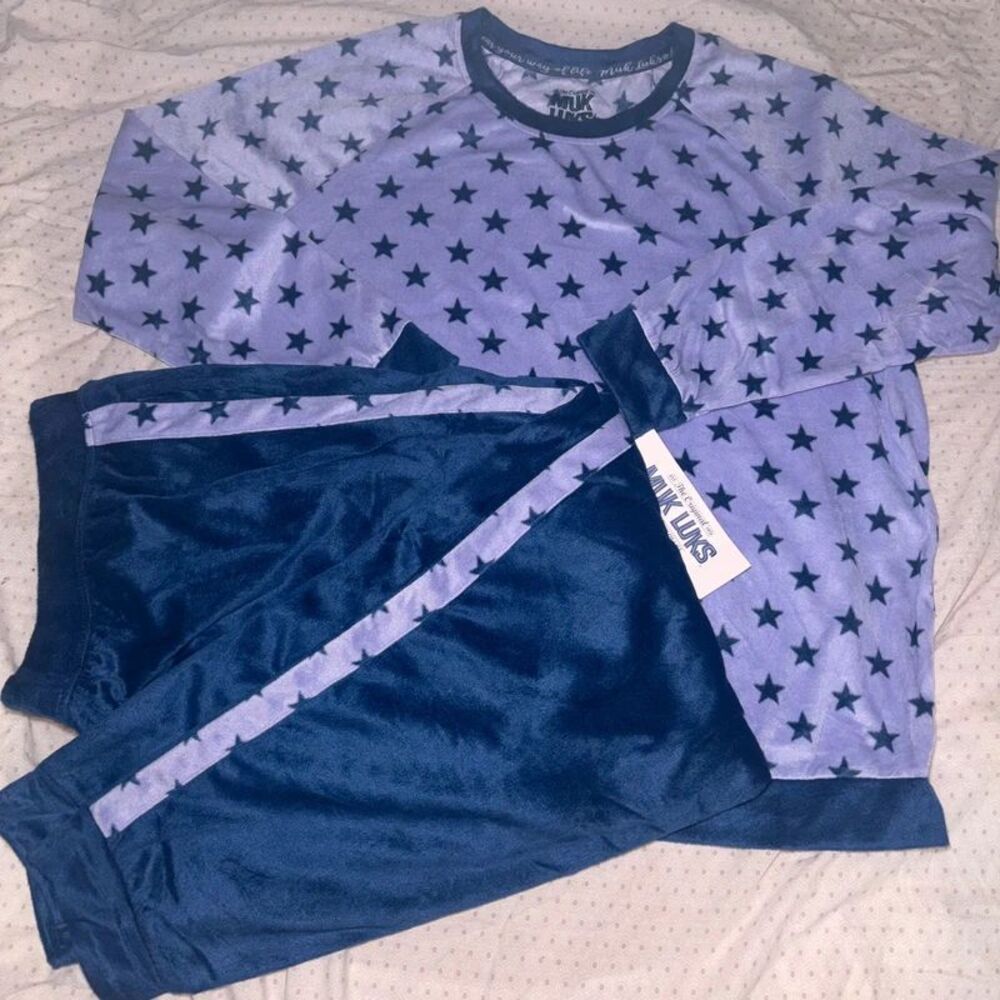 Nwt Muk Luks Likely to Lounge Pajama Set Purple Stars Whimsigoth Fleece size 2x
